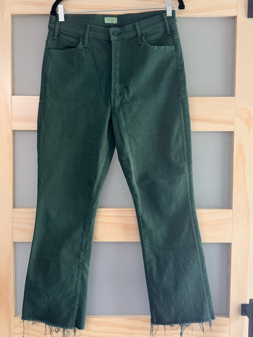 MOTHER The Hustler Ankle Fray Jeans 33 Green Raw Hem